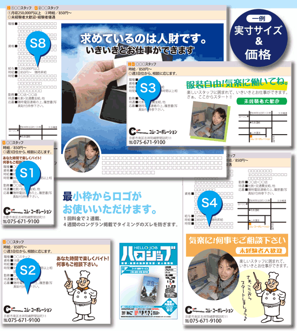 一例 実寸サイズ比&価格